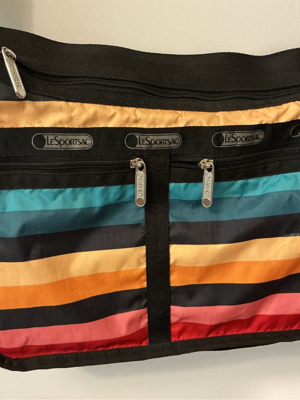 LeSportsac Striped Multicolor Messenger Bag with Black Trim